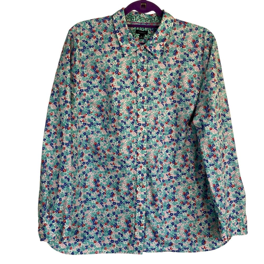 Talbots Sz XL Poplin Cotton Button-front Shirt in Lovely Ditsy Floral Print - Picture 2 of 16
